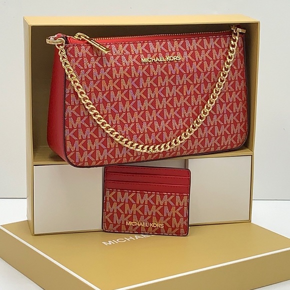MICHAEL KORS GIFTABLE SHOULDER BAG & CARD HOLDER BOXED SET CHILI PALE GOLD COLOR - Picture 4 of 16